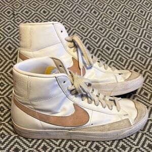 Nike White and Cream Sneakers with Orange Logo